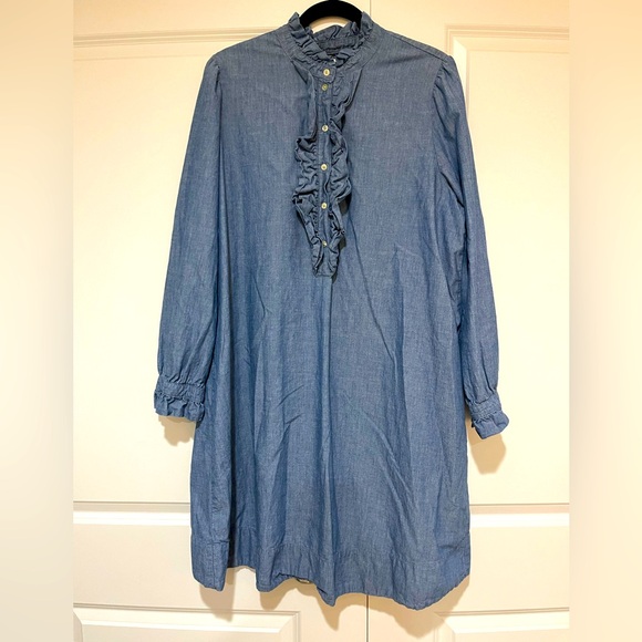 J.Crew like new ruffle Chambray dress 💯 cotton sz XL - Picture 3 of 6